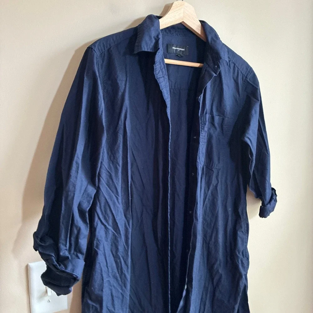 Banana Republic Cotton Midi Shirt Dress Small Navy Blue Womens Button Down